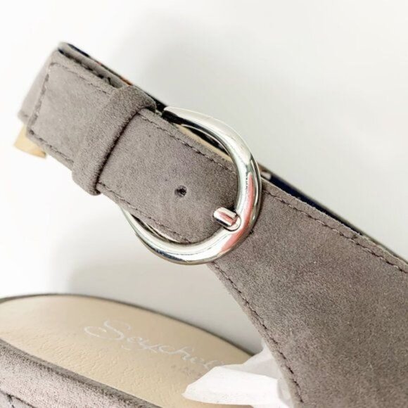 Seychelles Playwright II Slingback Block Heels Gray Suede Peep-Toe Size 8.5 M - Picture 7 of 16
